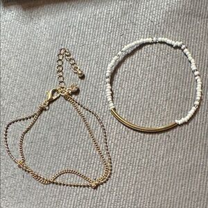 Gold Chain and White Beaded Bracelet Duo